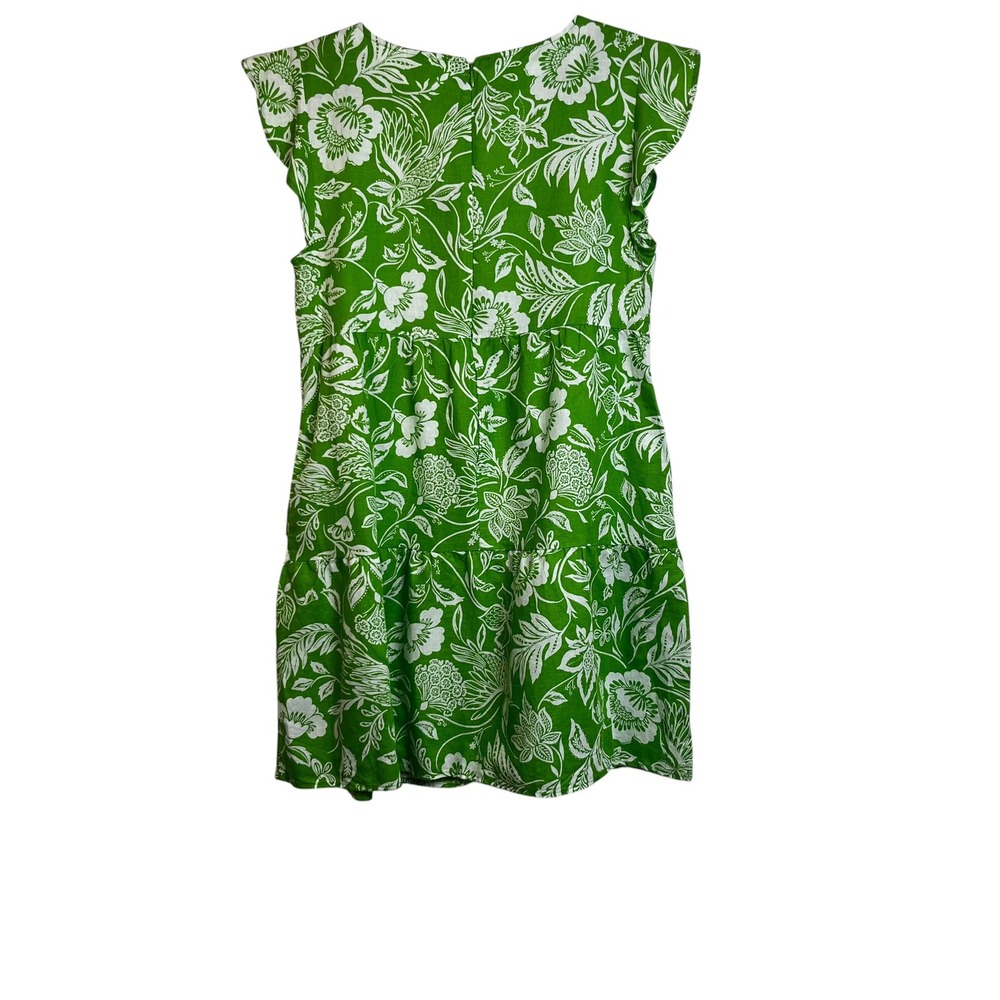 Goodthreads Green Floral Linen Blend Flutter Sleeve Tiered Mini Dress Womens M‎ - Picture 10 of 10